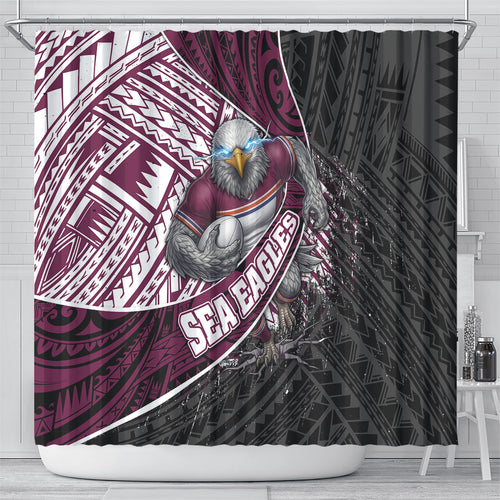Manly Warringah Sea Eagles Rugby Mascot Shower Curtain Tribal Polynesian Power Art - Lightning Mascot