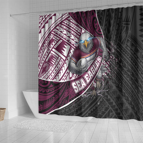 Manly Warringah Sea Eagles Rugby Mascot Shower Curtain Tribal Polynesian Power Art - Lightning Mascot