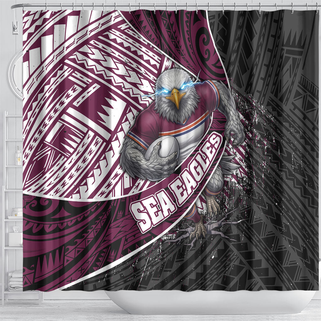 Manly Warringah Sea Eagles Rugby Mascot Shower Curtain Tribal Polynesian Power Art - Lightning Mascot