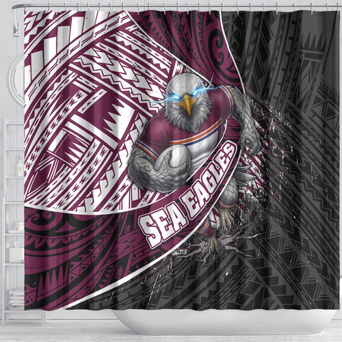 Manly Warringah Sea Eagles Rugby Mascot Shower Curtain Tribal Polynesian Power Art - Lightning Mascot