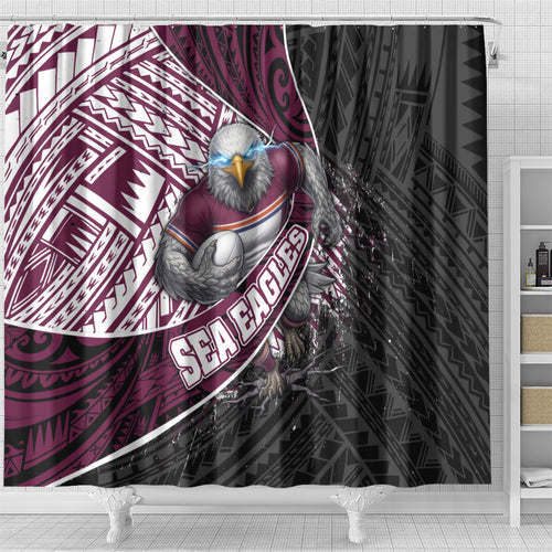 Manly Warringah Sea Eagles Rugby Mascot Shower Curtain Tribal Polynesian Power Art - Lightning Mascot