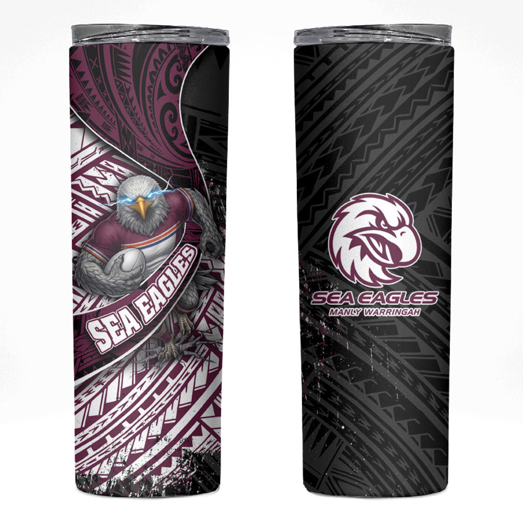 Manly Warringah Sea Eagles Rugby Mascot Skinny Tumbler Tribal Polynesian Power Art - Lightning Mascot