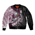 Manly Warringah Sea Eagles Rugby Mascot Sleeve Zip Bomber Jacket Tribal Polynesian Power Art - Lightning Mascot