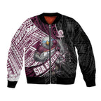 Manly Warringah Sea Eagles Rugby Mascot Sleeve Zip Bomber Jacket Tribal Polynesian Power Art - Lightning Mascot