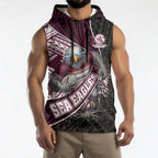 Manly Warringah Sea Eagles Rugby Mascot Sleeveless Hoodie Tribal Polynesian Power Art - Lightning Mascot
