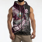 Manly Warringah Sea Eagles Rugby Mascot Sleeveless Zip Hoodie Tribal Polynesian Power Art - Lightning Mascot
