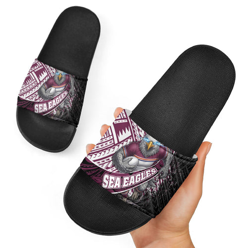 Manly Warringah Sea Eagles Rugby Mascot Slide Sandals Tribal Polynesian Power Art - Lightning Mascot