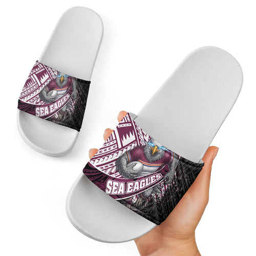 Manly Warringah Sea Eagles Rugby Mascot Slide Sandals Tribal Polynesian Power Art - Lightning Mascot
