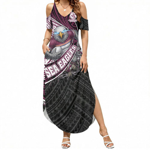 Manly Warringah Sea Eagles Rugby Mascot Summer Maxi Dress Tribal Polynesian Power Art - Lightning Mascot