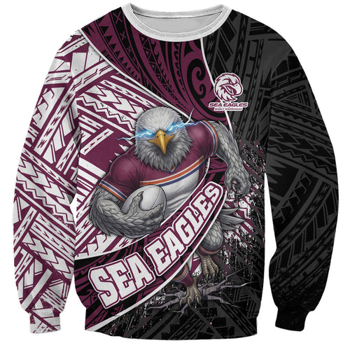 Manly Warringah Sea Eagles Rugby Mascot Sweatshirt Tribal Polynesian Power Art - Lightning Mascot