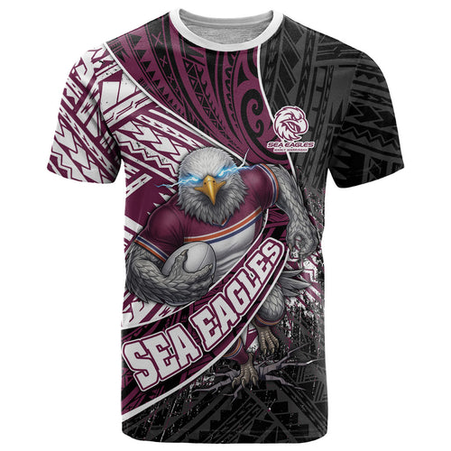 Manly Warringah Sea Eagles Rugby Mascot T Shirt Tribal Polynesian Power Art - Lightning Mascot