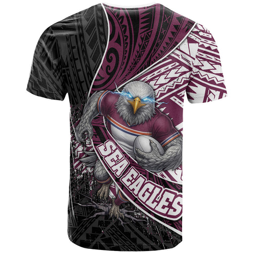 Manly Warringah Sea Eagles Rugby Mascot T Shirt Tribal Polynesian Power Art - Lightning Mascot