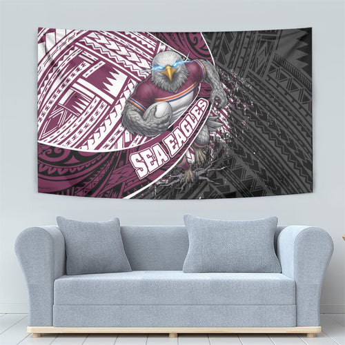Manly Warringah Sea Eagles Rugby Mascot Tapestry Tribal Polynesian Power Art - Lightning Mascot