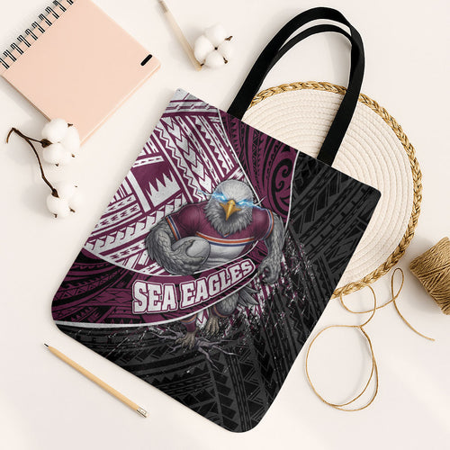 Manly Warringah Sea Eagles Rugby Mascot Tote Bag Tribal Polynesian Power Art - Lightning Mascot