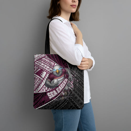 Manly Warringah Sea Eagles Rugby Mascot Tote Bag Tribal Polynesian Power Art - Lightning Mascot