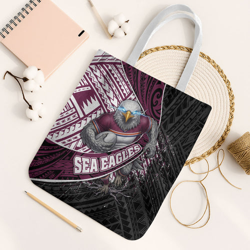 Manly Warringah Sea Eagles Rugby Mascot Tote Bag Tribal Polynesian Power Art - Lightning Mascot