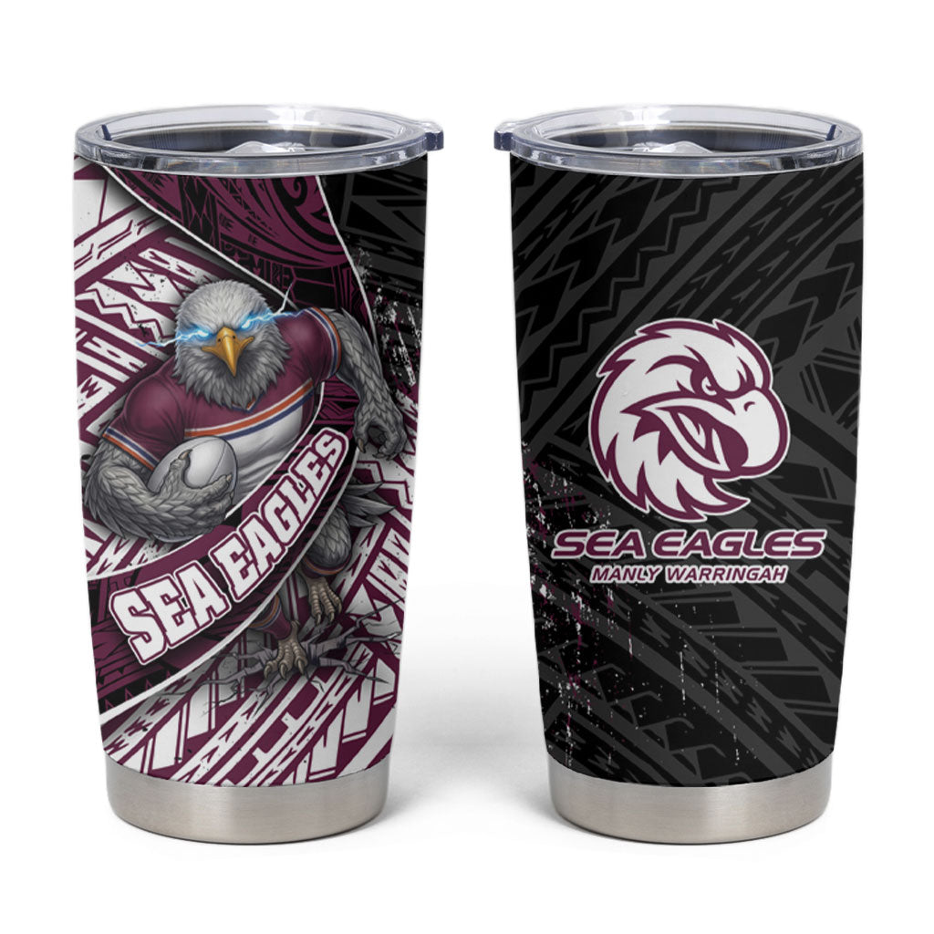 Manly Warringah Sea Eagles Rugby Mascot Tumbler Cup Tribal Polynesian Power Art - Lightning Mascot