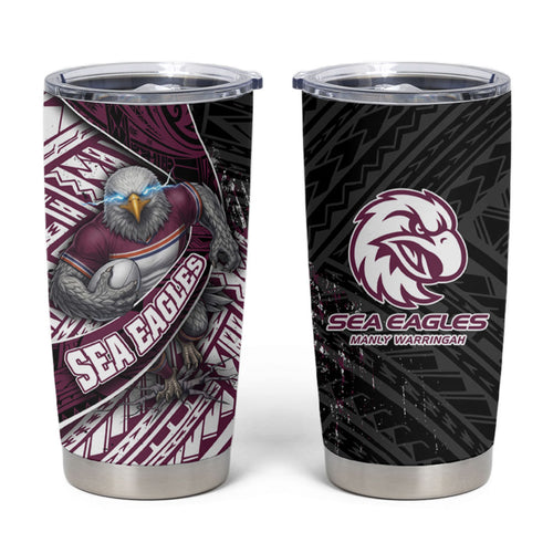 Manly Warringah Sea Eagles Rugby Mascot Tumbler Cup Tribal Polynesian Power Art - Lightning Mascot