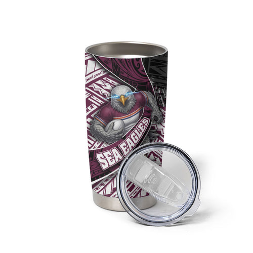 Manly Warringah Sea Eagles Rugby Mascot Tumbler Cup Tribal Polynesian Power Art - Lightning Mascot