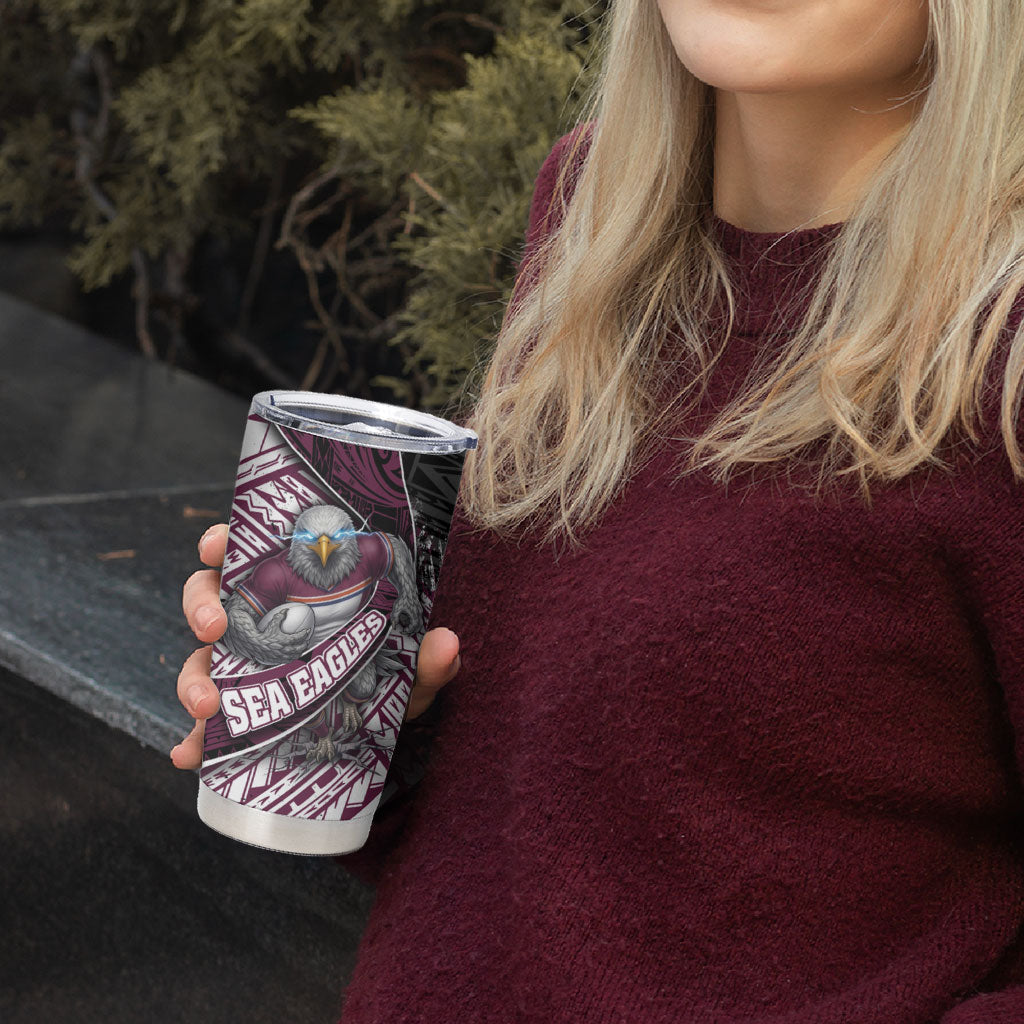 Manly Warringah Sea Eagles Rugby Mascot Tumbler Cup Tribal Polynesian Power Art - Lightning Mascot