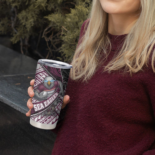Manly Warringah Sea Eagles Rugby Mascot Tumbler Cup Tribal Polynesian Power Art - Lightning Mascot
