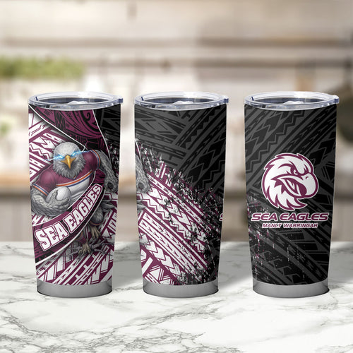 Manly Warringah Sea Eagles Rugby Mascot Tumbler Cup Tribal Polynesian Power Art - Lightning Mascot