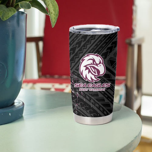 Manly Warringah Sea Eagles Rugby Mascot Tumbler Cup Tribal Polynesian Power Art - Lightning Mascot
