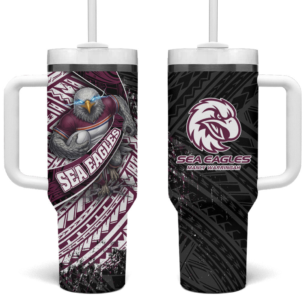 Manly Warringah Sea Eagles Rugby Mascot Tumbler With Handle Tribal Polynesian Power Art - Lightning Mascot