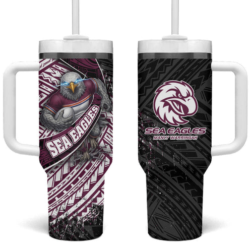 Manly Warringah Sea Eagles Rugby Mascot Tumbler With Handle Tribal Polynesian Power Art - Lightning Mascot
