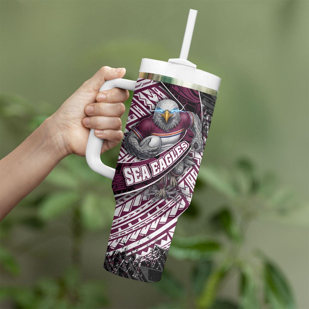 Manly Warringah Sea Eagles Rugby Mascot Tumbler With Handle Tribal Polynesian Power Art - Lightning Mascot