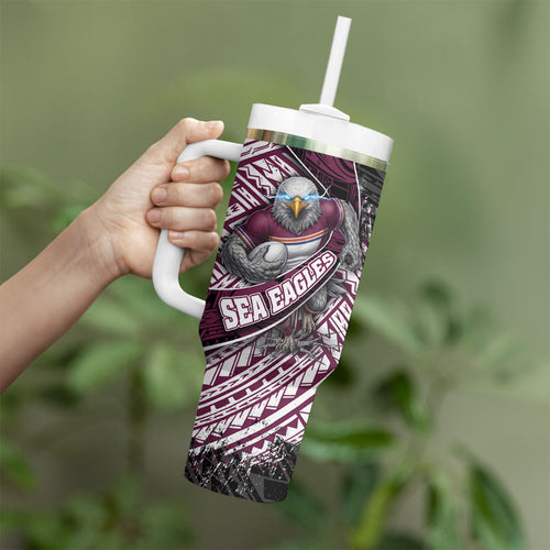 Manly Warringah Sea Eagles Rugby Mascot Tumbler With Handle Tribal Polynesian Power Art - Lightning Mascot