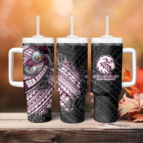 Manly Warringah Sea Eagles Rugby Mascot Tumbler With Handle Tribal Polynesian Power Art - Lightning Mascot