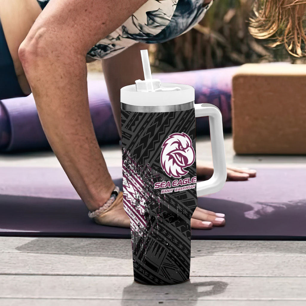 Manly Warringah Sea Eagles Rugby Mascot Tumbler With Handle Tribal Polynesian Power Art - Lightning Mascot