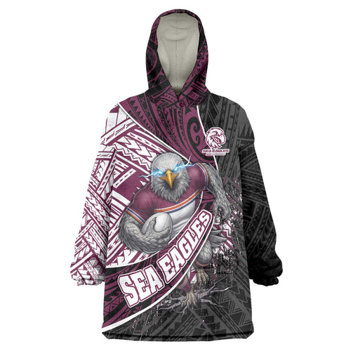 Manly Warringah Sea Eagles Rugby Mascot Wearable Blanket Hoodie Tribal Polynesian Power Art - Lightning Mascot