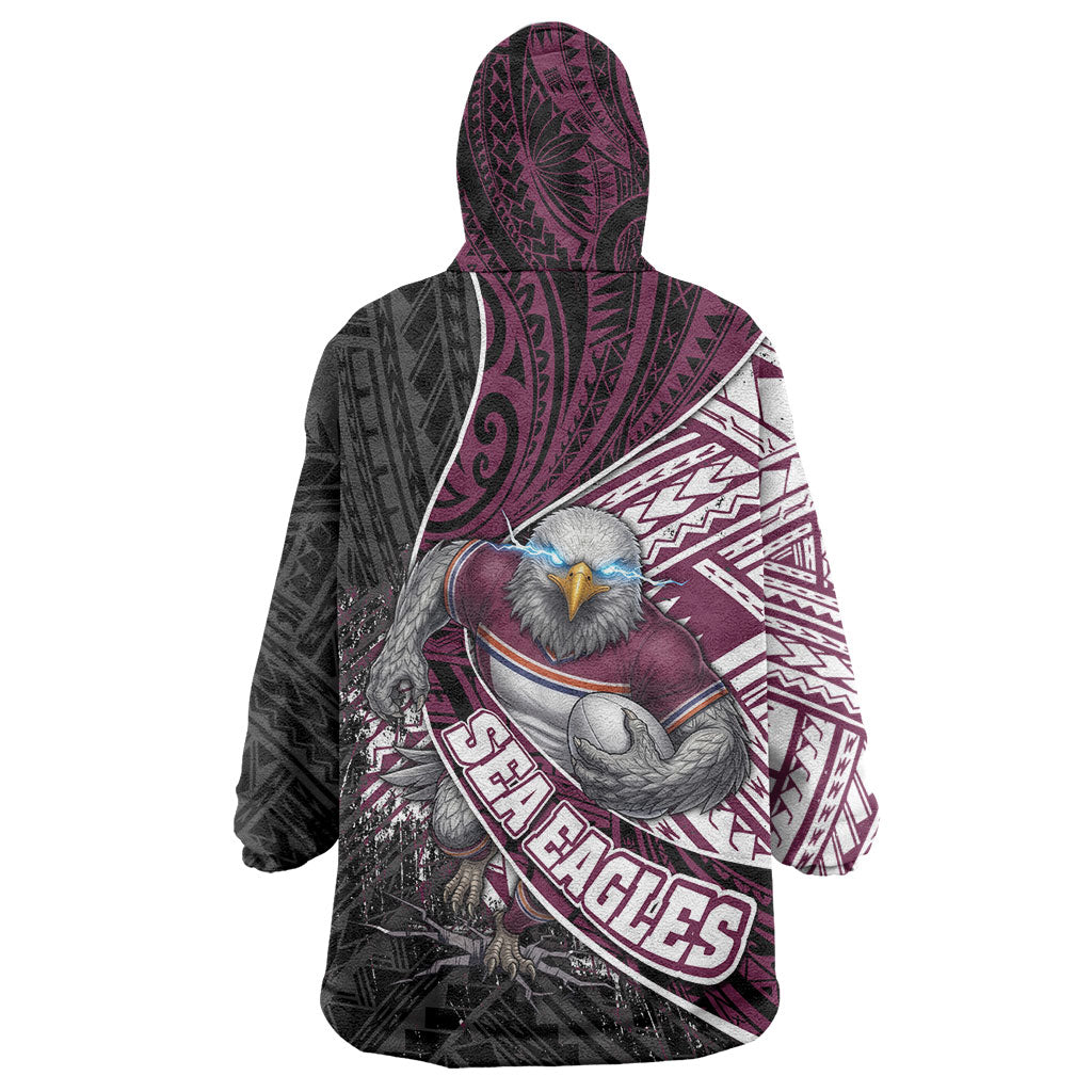Manly Warringah Sea Eagles Rugby Mascot Wearable Blanket Hoodie Tribal Polynesian Power Art - Lightning Mascot