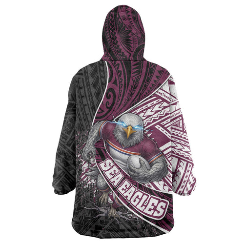 Manly Warringah Sea Eagles Rugby Mascot Wearable Blanket Hoodie Tribal Polynesian Power Art - Lightning Mascot