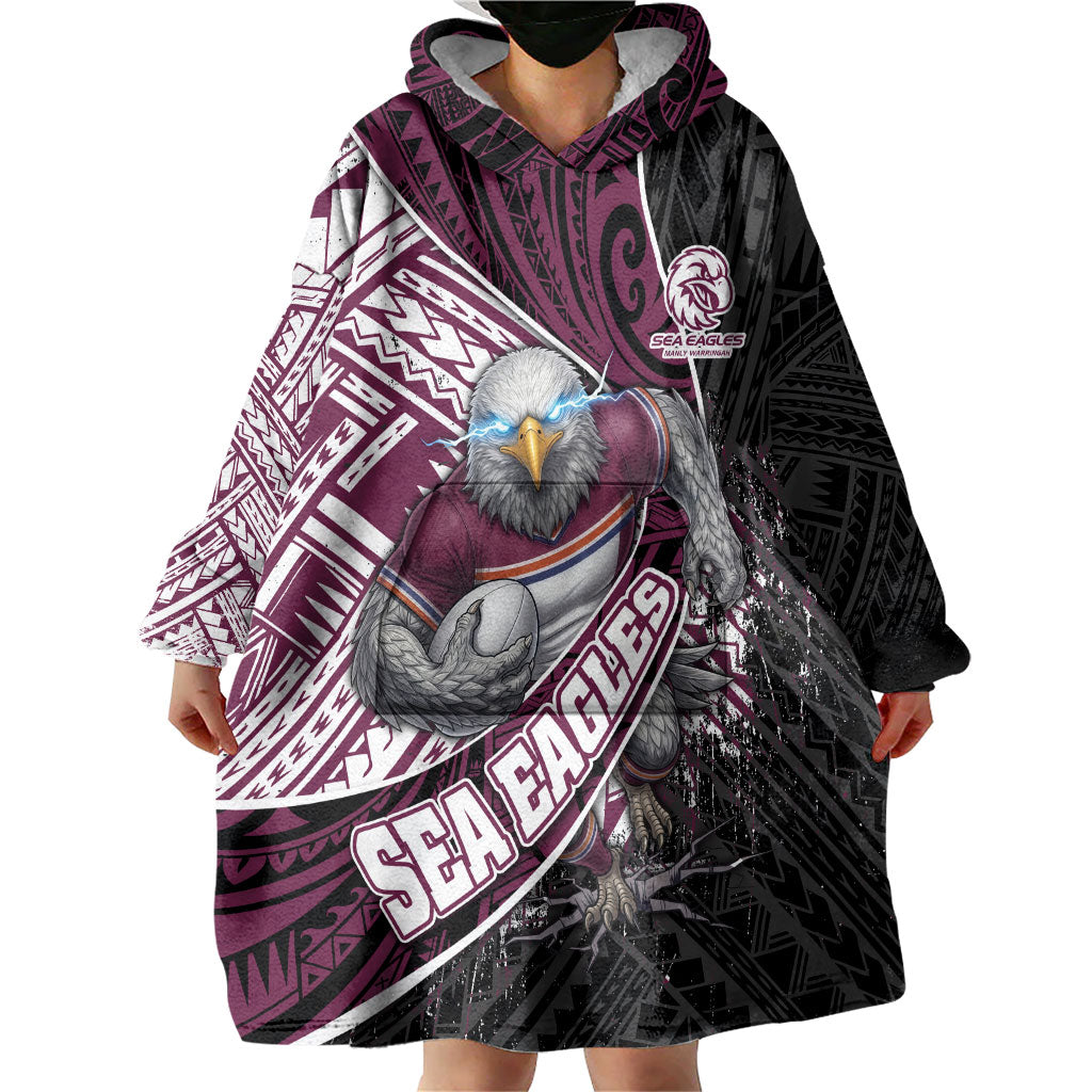 Manly Warringah Sea Eagles Rugby Mascot Wearable Blanket Hoodie Tribal Polynesian Power Art - Lightning Mascot