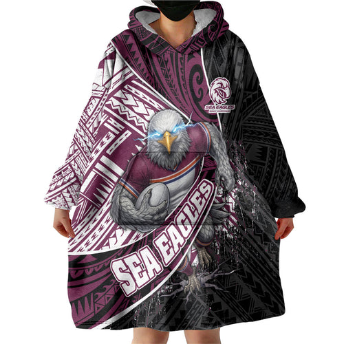 Manly Warringah Sea Eagles Rugby Mascot Wearable Blanket Hoodie Tribal Polynesian Power Art - Lightning Mascot