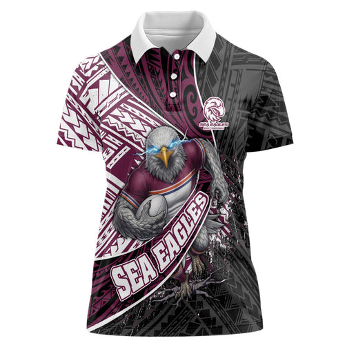 Manly Warringah Sea Eagles Rugby Mascot Women Polo Shirt Tribal Polynesian Power Art - Lightning Mascot