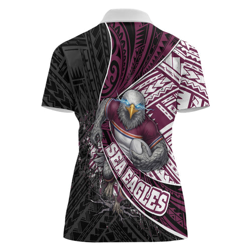 Manly Warringah Sea Eagles Rugby Mascot Women Polo Shirt Tribal Polynesian Power Art - Lightning Mascot