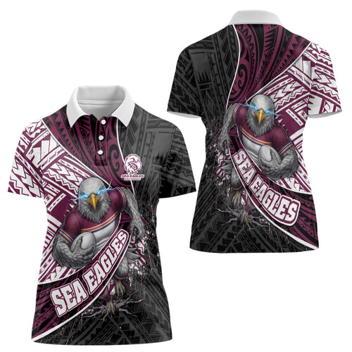 Manly Warringah Sea Eagles Rugby Mascot Women Polo Shirt Tribal Polynesian Power Art - Lightning Mascot