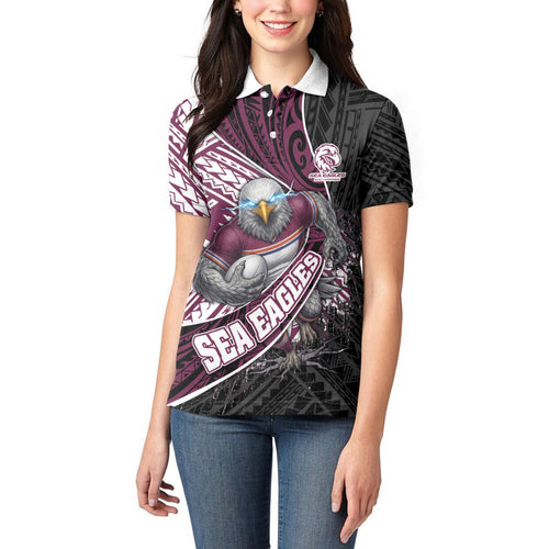 Manly Warringah Sea Eagles Rugby Mascot Women Polo Shirt Tribal Polynesian Power Art - Lightning Mascot