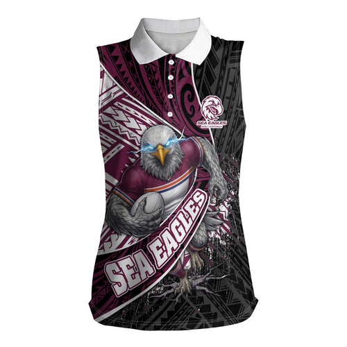 Manly Warringah Sea Eagles Rugby Mascot Women Sleeveless Polo Shirt Tribal Polynesian Power Art - Lightning Mascot