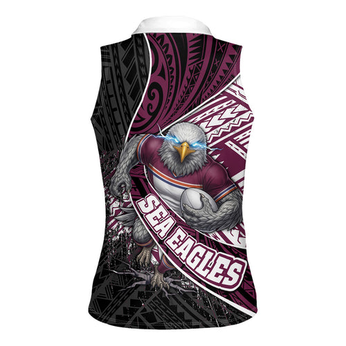 Manly Warringah Sea Eagles Rugby Mascot Women Sleeveless Polo Shirt Tribal Polynesian Power Art - Lightning Mascot