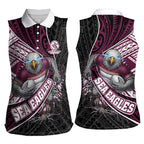 Manly Warringah Sea Eagles Rugby Mascot Women Sleeveless Polo Shirt Tribal Polynesian Power Art - Lightning Mascot