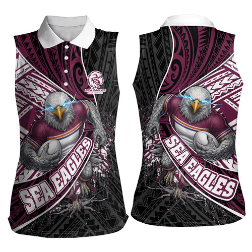 Manly Warringah Sea Eagles Rugby Mascot Women Sleeveless Polo Shirt Tribal Polynesian Power Art - Lightning Mascot