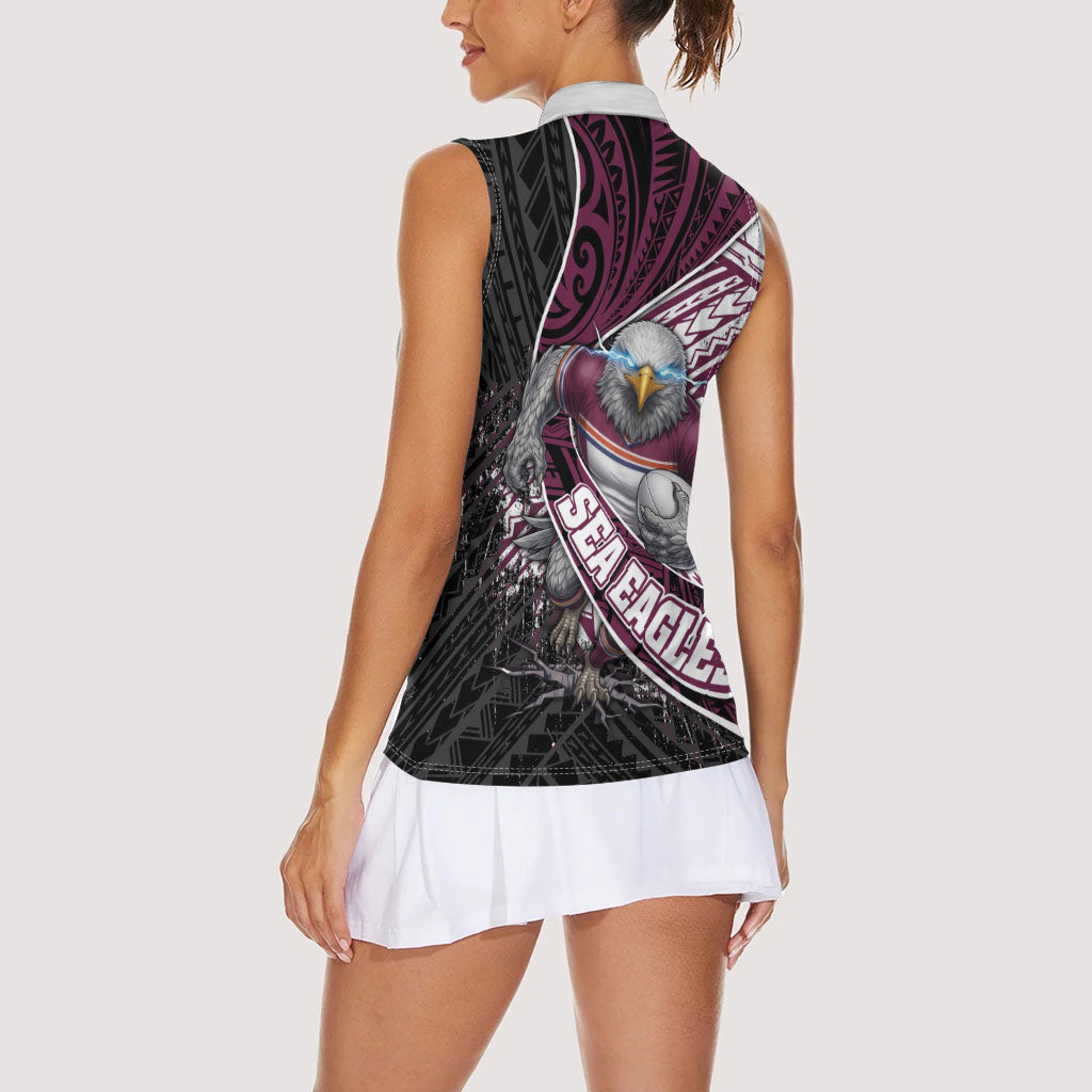 Manly Warringah Sea Eagles Rugby Mascot Women Sleeveless Polo Shirt Tribal Polynesian Power Art - Lightning Mascot