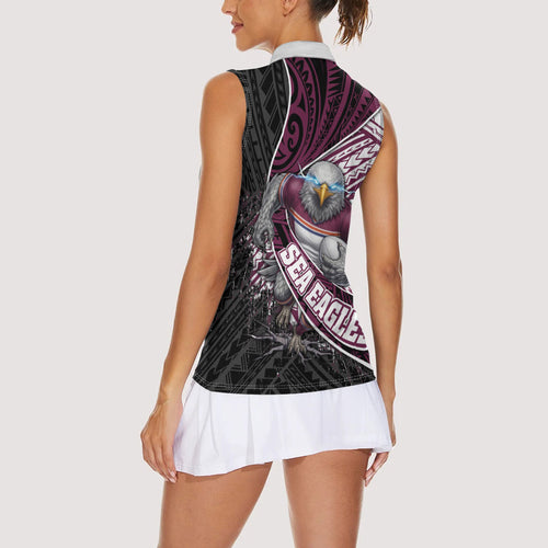 Manly Warringah Sea Eagles Rugby Mascot Women Sleeveless Polo Shirt Tribal Polynesian Power Art - Lightning Mascot
