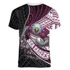 Manly Warringah Sea Eagles Rugby Mascot Women V-Neck T-Shirt Tribal Polynesian Power Art - Lightning Mascot