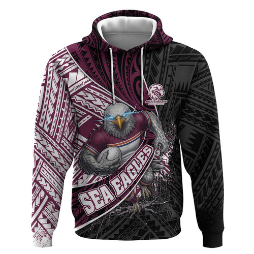 Manly Warringah Sea Eagles Rugby Mascot Zip Hoodie Tribal Polynesian Power Art - Lightning Mascot